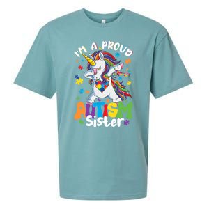 IM A Proud Sister Dabbing Unicorn Autism Awareness Puzzle Gift Sueded Cloud Jersey T-Shirt