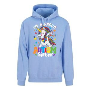 IM A Proud Sister Dabbing Unicorn Autism Awareness Puzzle Gift Unisex Surf Hoodie