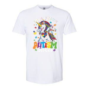 IM A Proud Sister Dabbing Unicorn Autism Awareness Puzzle Gift Softstyle CVC T-Shirt