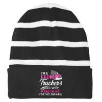 I'm A Proud Trucker's Wife Trucker Wife Truck Driver Wife Striped Beanie with Solid Band