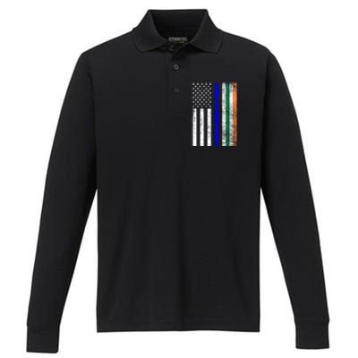 Irish American Police Cop Flag St Patrick's Day Gift Performance Long Sleeve Polo