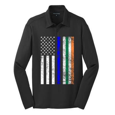 Irish American Police Cop Flag St Patrick's Day Gift Silk Touch Performance Long Sleeve Polo