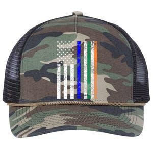 Irish American Police Cop Flag St Patrick's Day Gift Retro Rope Trucker Hat Cap