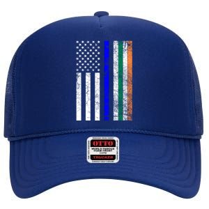 Irish American Police Cop Flag St Patrick's Day Gift High Crown Mesh Back Trucker Hat