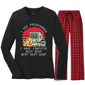 I Are Programmer Cat Women's Long Sleeve Flannel Pajama Set 