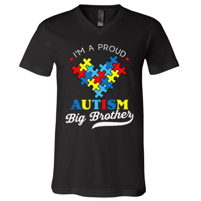 I'm A Proud Big Brother Autism Awareness Autistic Siblings V-Neck T-Shirt