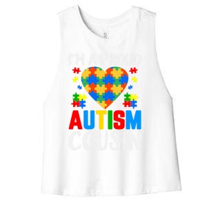 I'm A Proud Autism Cousin Autism Gift Women's Racerback Cropped Tank