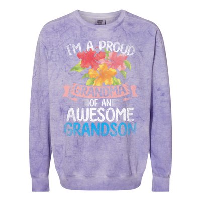 Im A Proud Grandma Of An Awesome Grandson Floral Grandma Cute Gift Colorblast Crewneck Sweatshirt