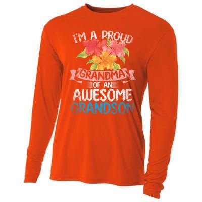 Im A Proud Grandma Of An Awesome Grandson Floral Grandma Cute Gift Cooling Performance Long Sleeve Crew