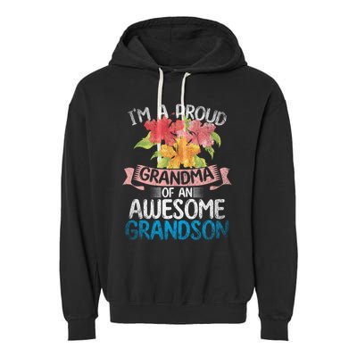 Im A Proud Grandma Of An Awesome Grandson Floral Grandma Cute Gift Garment-Dyed Fleece Hoodie