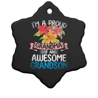 Im A Proud Grandma Of An Awesome Grandson Floral Grandma Cute Gift Ceramic Star Ornament