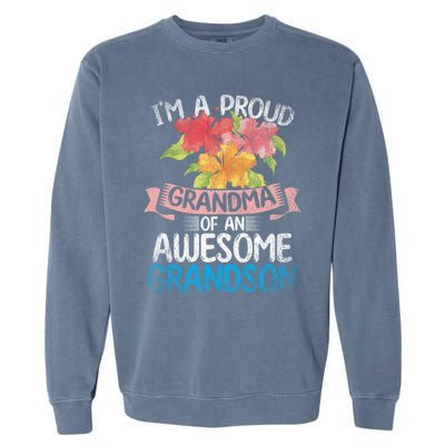 Im A Proud Grandma Of An Awesome Grandson Floral Grandma Cute Gift Garment-Dyed Sweatshirt