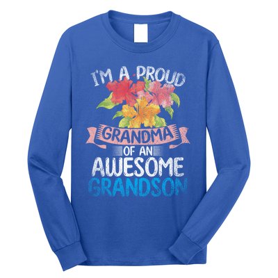 Im A Proud Grandma Of An Awesome Grandson Floral Grandma Cute Gift Long Sleeve Shirt