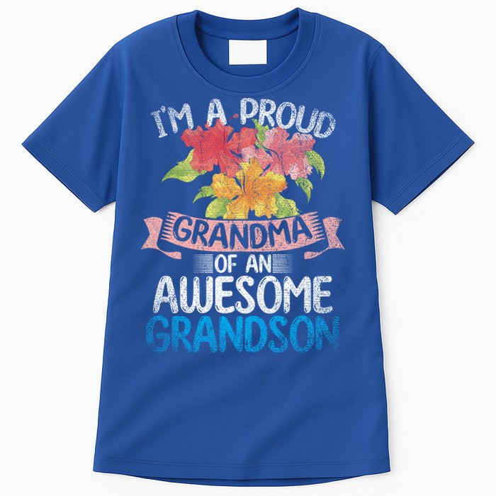 Im A Proud Grandma Of An Awesome Grandson Floral Grandma Cute Gift Tall T-Shirt