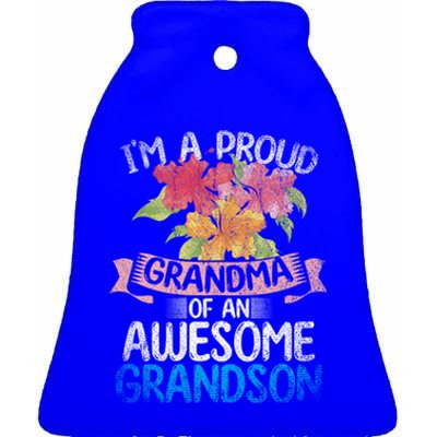 Im A Proud Grandma Of An Awesome Grandson Floral Grandma Cute Gift Ceramic Bell Ornament