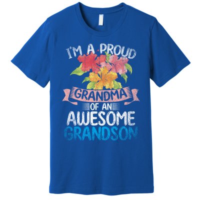 Im A Proud Grandma Of An Awesome Grandson Floral Grandma Cute Gift Premium T-Shirt