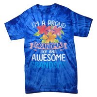 Im A Proud Grandma Of An Awesome Grandson Floral Grandma Cute Gift Tie-Dye T-Shirt