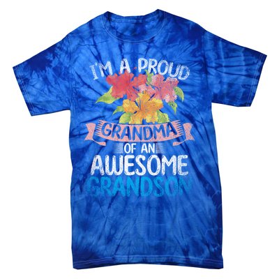 Im A Proud Grandma Of An Awesome Grandson Floral Grandma Cute Gift Tie-Dye T-Shirt