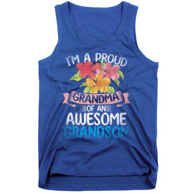 Im A Proud Grandma Of An Awesome Grandson Floral Grandma Cute Gift Tank Top