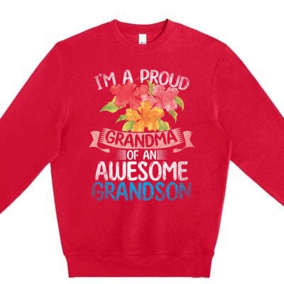 Im A Proud Grandma Of An Awesome Grandson Floral Grandma Cute Gift Premium Crewneck Sweatshirt