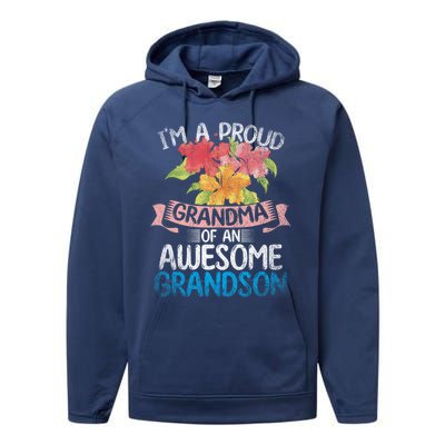 Im A Proud Grandma Of An Awesome Grandson Floral Grandma Cute Gift Performance Fleece Hoodie