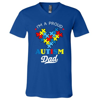 I'm A Proud Autism Dad Autism Awareness Father Autistic Son Gift V-Neck T-Shirt