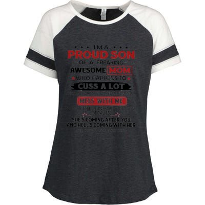 I'm A Proud Son Of A Freaking Awesome Mom Gift Enza Ladies Jersey Colorblock Tee