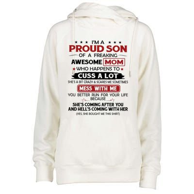 I'm A Proud Son Of A Freaking Awesome Mom Gift Womens Funnel Neck Pullover Hood