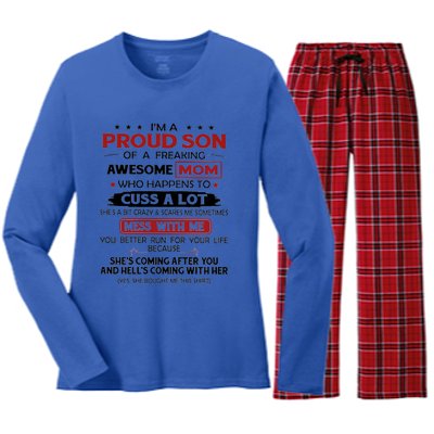 I'm A Proud Son Of A Freaking Awesome Mom Gift Women's Long Sleeve Flannel Pajama Set 