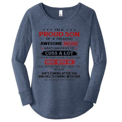 I'm A Proud Son Of A Freaking Awesome Mom Gift Women's Perfect Tri Tunic Long Sleeve Shirt