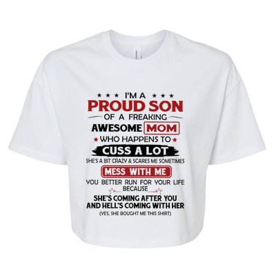 I'm A Proud Son Of A Freaking Awesome Mom Gift Bella+Canvas Jersey Crop Tee