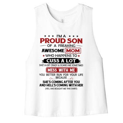 I'm A Proud Son Of A Freaking Awesome Mom Gift Women's Racerback Cropped Tank