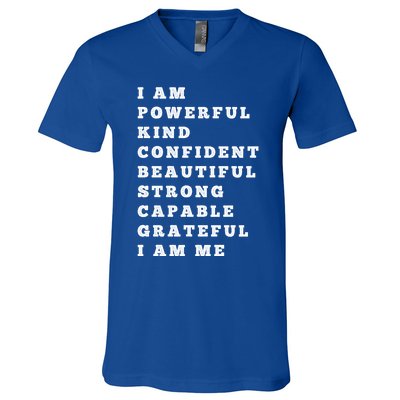 I Am Powerful Kind Confident Beautiful Strong Capable Quote Gift V-Neck T-Shirt