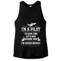 I'm A Pilot To Save Time | Never Wrong Aviation Ladies PosiCharge Tri-Blend Wicking Tank