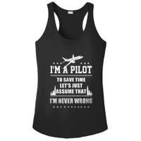 I'm A Pilot To Save Time | Never Wrong Aviation Ladies PosiCharge Competitor Racerback Tank