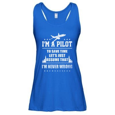 I'm A Pilot To Save Time | Never Wrong Aviation Ladies Essential Flowy Tank