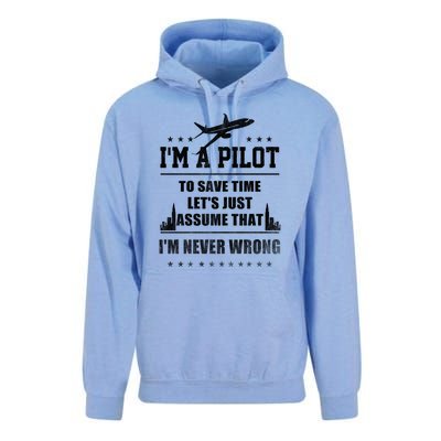 I'm A Pilot To Save Time | Never Wrong Aviation Unisex Surf Hoodie