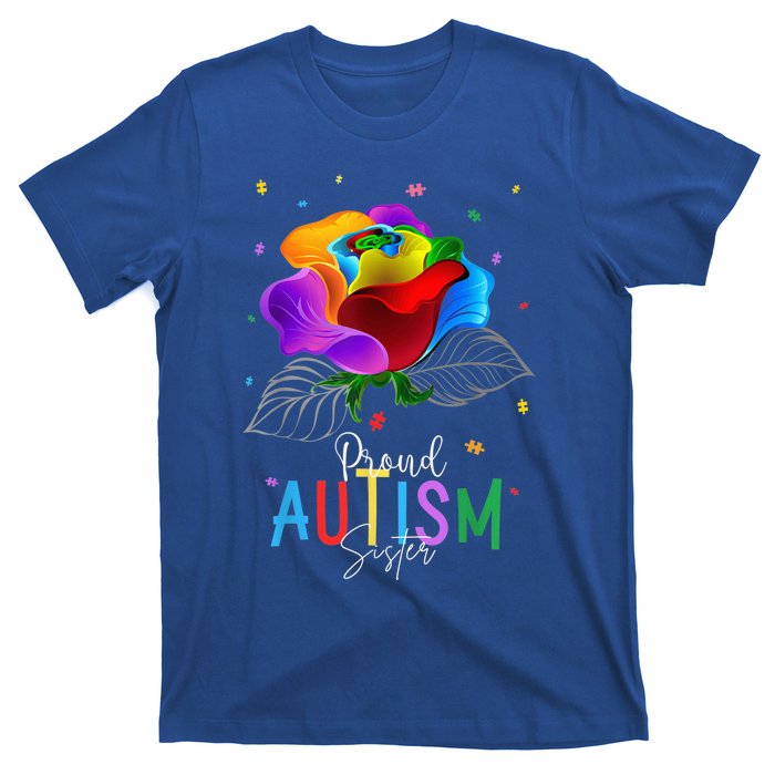 I'm a Proud Autism Sister Autism Awareness Puzzle Flowers T-Shirt