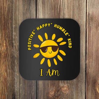 I AM Positive Energy Design With Sunshine Wearing Sunglasses Coaster