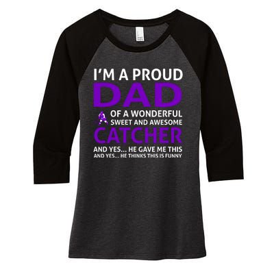 I'm A Proud Dad Of A Wonderful Sweet And Awesome Catcher Women's Tri-Blend 3/4-Sleeve Raglan Shirt