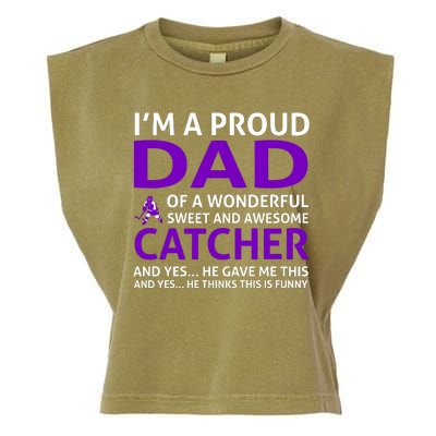 I'm A Proud Dad Of A Wonderful Sweet And Awesome Catcher Garment-Dyed Women's Muscle Tee