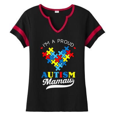 I'm A Proud Mamaw Autism Awareness Heart Autistic Grandchild Ladies Halftime Notch Neck Tee