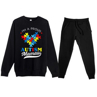 I'm A Proud Mamaw Autism Awareness Heart Autistic Grandchild Premium Crewneck Sweatsuit Set