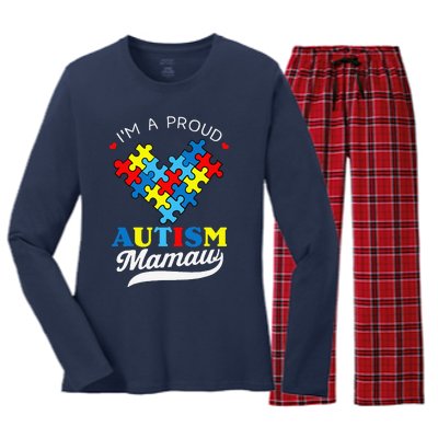 I'm A Proud Mamaw Autism Awareness Heart Autistic Grandchild Women's Long Sleeve Flannel Pajama Set 