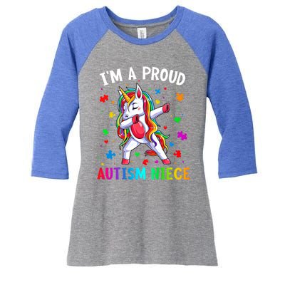 IM A Proud Autism Niece Dabbing Unicorn Autism Puzzle Piece Cute Gift Women's Tri-Blend 3/4-Sleeve Raglan Shirt