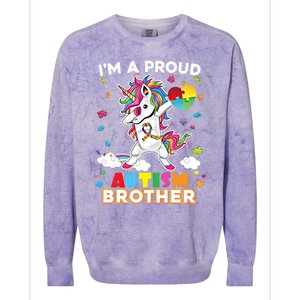 IM A Proud Brother Dabbing Unicorn Autism Awareness Puzzle Gift Colorblast Crewneck Sweatshirt