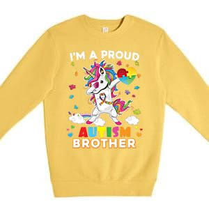 IM A Proud Brother Dabbing Unicorn Autism Awareness Puzzle Gift Premium Crewneck Sweatshirt