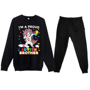 IM A Proud Brother Dabbing Unicorn Autism Awareness Puzzle Gift Premium Crewneck Sweatsuit Set