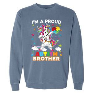 IM A Proud Brother Dabbing Unicorn Autism Awareness Puzzle Gift Garment-Dyed Sweatshirt