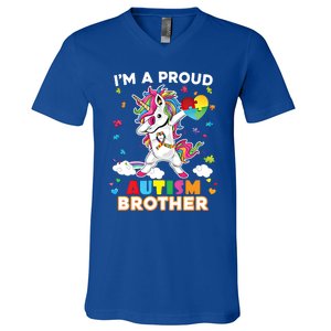 IM A Proud Brother Dabbing Unicorn Autism Awareness Puzzle Gift V-Neck T-Shirt